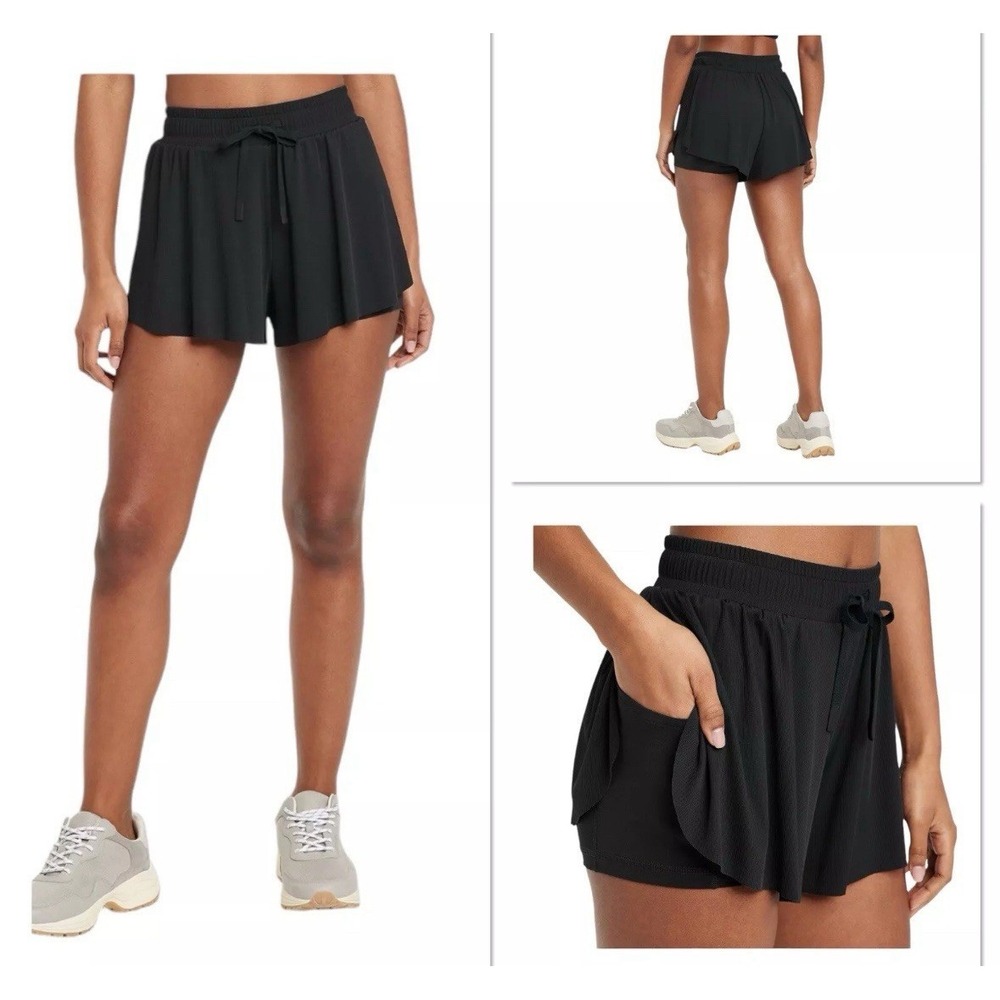 JoyLab Women's Mid-rise Double Layer 2 In 1 Running Shorts Black Onyx Small Line